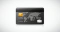 Black credit card design with a world map background. Features a gold embedded Royalty Free Stock Photo