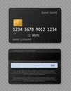 Black credit card. Realistic credit debit cards with chip, front and back side mockup for bank transaction vector Royalty Free Stock Photo