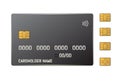 Black credit plastic card with emv chip. Contactless payment