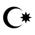 Black crescent and star symbol. The national emblem of the Republic of Azerbaijan. Pictogram, icon isolated on a white background.