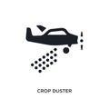 black crop duster isolated vector icon. simple element illustration from transportation concept vector icons. crop duster editable Royalty Free Stock Photo