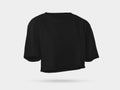 Black crop top mockup 3D rendering, canvas bella t-shirt with label, women\'s shirt, front, isolated on background