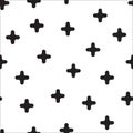 Black cross randomly placed on white background. Seamless repeating vector pattern monochrome.