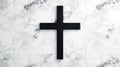 Black cross on a white Carrara marble background