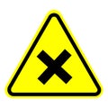 Black cross in yellow triangle warning road signs vector illustration Royalty Free Stock Photo