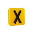 Black Crossed billiard cues icon isolated on transparent background. Yellow square button.