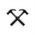 Black crossed carpenter hammers. Handyman, locksmith, joiner claw hammer tool for repair and maintenance. Flat icon isolated on