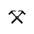 Black crossed carpenter hammers. Handyman, locksmith, joiner claw hammer tool for repair and maintenance. Flat icon isolated on Royalty Free Stock Photo