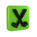 Black Crossed golf club icon isolated on transparent background. Green square button.