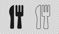 Black Crossed knife and fork icon isolated on transparent background. Cutlery symbol. Vector Royalty Free Stock Photo