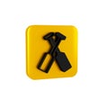 Black Crossed oars or paddles boat icon isolated on transparent background. Yellow square button. Royalty Free Stock Photo