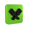 Black Crossed paint brush icon isolated on transparent background. Green square button.