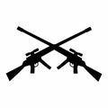 Wolf on the hill silhuette on white backgroundBlack crossed rifles silhouette icon logo on white background Royalty Free Stock Photo