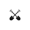 Black crossed shovels icon isolated on white. Gardening and farming tool