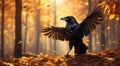 black crow in the autumn forest Royalty Free Stock Photo