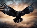 Black crow in flight with spread wings Royalty Free Stock Photo