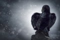 Black crow on a gravestone Royalty Free Stock Photo