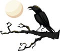 Black  crow howling at the full moon while standing on a tree vector illustration Royalty Free Stock Photo