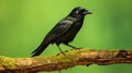 Ultraviolet Photography: Stunning Crow On Wood Branch In Green Background