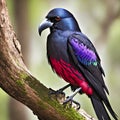 Black crow perched, colored wings