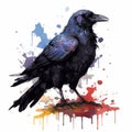 Graffiti-style Watercolor Raven: Vibrant Spectrum Colors And Gothic Ornate Illustration