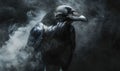 A black crow is standing in front of a cloud of smoke Royalty Free Stock Photo