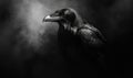 A black crow is standing in front of a dark background Royalty Free Stock Photo