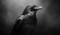 A black crow is standing in front of a dark background Royalty Free Stock Photo