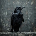 A black crow is standing in front of a dark background. Royalty Free Stock Photo