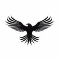 Black Crow Vector Art Logo - Symmetrical Wings, Crisp Clean Edges Royalty Free Stock Photo