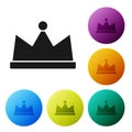Black Crown icon isolated on white background. Set icons in color circle buttons. Vector Royalty Free Stock Photo