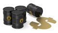 Black crude oil barrels with golden dollar sign