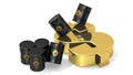 Black crude oil barrels with golden dollar sign