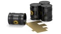 Black crude oil barrels with golden franc sign