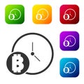 Black Cryptocurrency coin Bitcoin with clock icon isolated on white background. Physical bit coin. Blockchain based Royalty Free Stock Photo