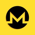 Black Cryptocurrency coin Monero XMR icon isolated on yellow background. Digital currency. Altcoin symbol. Blockchain