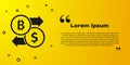 Black Cryptocurrency exchange icon isolated on yellow background. Bitcoin to dollar exchange icon. Cryptocurrency