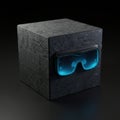 A black cube with intricate circuit patterns covers its surface. Attached is a pair of Royalty Free Stock Photo