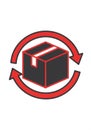A black cube with a white tape graphic is bordered by two red Royalty Free Stock Photo