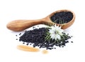 Black cumin oil with flower Royalty Free Stock Photo