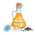 Black cumin oil, seeds and Nigella sativa flower isolated