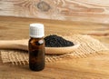 Black Cumin, Nigella Sativa or Black Caraway Seeds Essential Oil Royalty Free Stock Photo