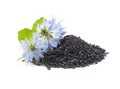 Black cumin seed with flowers Royalty Free Stock Photo