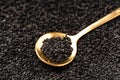 Black cumin seeds on golden spoon macro photography Royalty Free Stock Photo