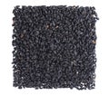 Black cumin seeds isolated on white background. Heap of black nigella seeds. Nigella sativa. Top view. Royalty Free Stock Photo