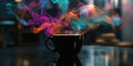 a black cup of coffee in the foreground Royalty Free Stock Photo