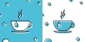 Black Cup with tea bag icon isolated on blue and white background. Random dynamic shapes. Vector Illustration Royalty Free Stock Photo