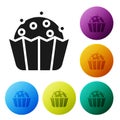 Black Cupcake icon isolated on white background. Set icons in color circle buttons. Vector