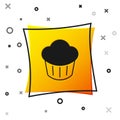 Black Cupcake icon isolated on white background. Yellow square button. Vector