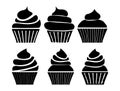 Black Cupcake Silhouette Illustration Set or Muffin Cake Collection